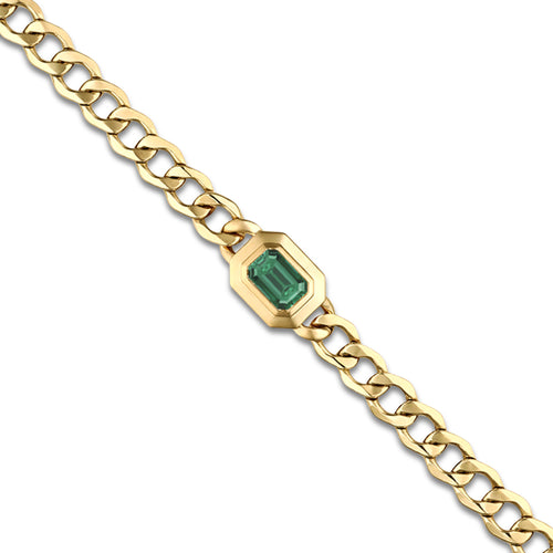 9X6 mm Emerald Cut Lab Grown Emerald Solitaire Bracelet - 7 Inches 14K Yellow Gold