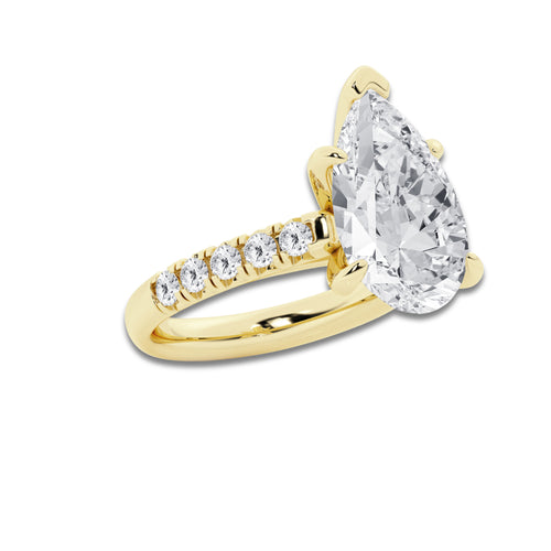 6.55 ctw Pear Lab-Grown Diamond Pave Engagement Ring in 14K Yellow Gold for Women | D Color, VVS1 Clarity, IGI Certified 6.00 ct Center Diamond