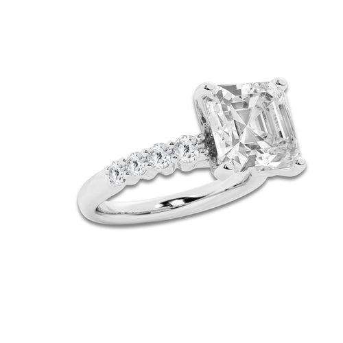 7.66 Ct Asscher Lab-Grown Diamond Half Eternity Engagement Ring in 14K White Gold for Female, Colorless (D), VVS1 Clarity | IGI Certified, 7.00 Ct Center Diamond