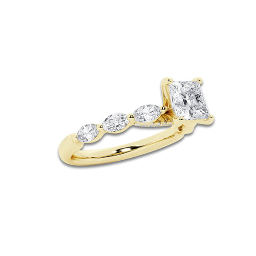1.41 ctw Princess Lab-Grown Diamond Marquise Side Stone Engagement Ring in 14K Yellow Gold for Women | Colorless D, VVS1 Clarity, IGI Certified 1.00 ct Center Diamond