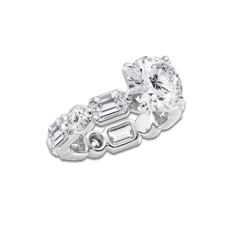 Gina 6 1/3 ctw Round & Emerald Lab Grown Diamond Eternity Engagement Ring 14K White Gold, D, VVS | IGI Certified, 2 1/2 ct Center