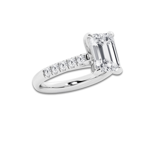 3.93 ctw Emerald Lab-Grown Diamond Pave Engagement Ring in 14K White Gold for Women | D Color, VVS1 Clarity, IGI Certified 3.50 ct Center Diamond