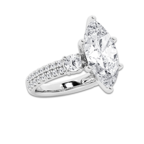 6.96 ctw Marquise Lab-Grown Diamond Three Stone Double Row Engagement Ring in 14K White Gold for Women | E Color, VS1 Clarity, IGI Certified 6.00 ct Center Diamond