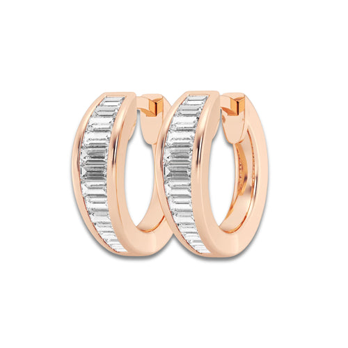 5/8 ctw Baguette Lab Grown Diamond Huggie Hoop Earrings 14K Rose Gold, DE, VS1