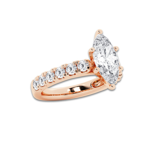 4.00 ctw Marquise Lab-Grown Diamond Split-Prong Set Side Stone Engagement Ring in 14K Rose Gold for Women | Colorless E, VS1 Clarity, IGI Certified 3.00 ct Center Diamond
