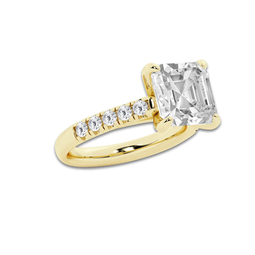 5.43 ctw Asscher Lab-Grown Diamond Pave Engagement Ring in 14K Yellow Gold for Women | D Color, VVS1 Clarity, IGI Certified 5.00 ct Center Diamond