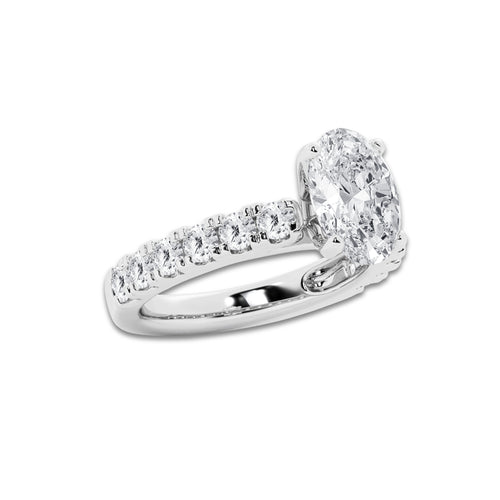 4.00 ctw Oval Lab-Grown Diamond Split-Prong Set Side Stone Engagement Ring in 14K White Gold for Women | Colorless E, VS1 Clarity, IGI Certified 3.00 ct Center Diamond
