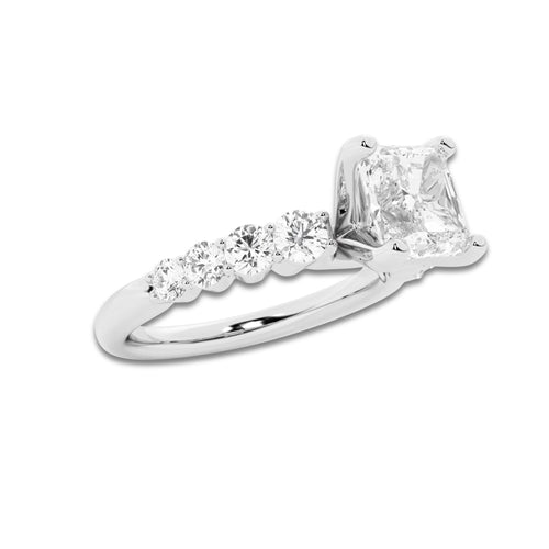 2.04 ctw Asscher Lab-Grown Diamond Side Stone Engagement Ring in 14K White Gold for Women | Colorless D, VVS1 Clarity, IGI Certified 1.50 Ct Center Diamond