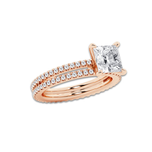 2.69 ctw Princess Lab-Grown Diamond Double Row Diamond Engagement Ring in 14K Rose Gold for Women | Colorless D, VVS1 Clarity, IGI Certified 2.00 ct Center Diamond