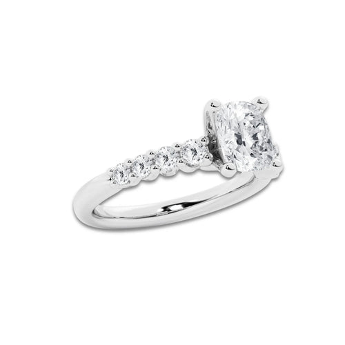 2.02 Ct Elongated Cushion Lab-Grown Diamond Half Eternity Engagement Ring in Platinum for Female, Colorless (E), VS1 Clarity | IGI Certified, 1.50 Ct Center Diamond