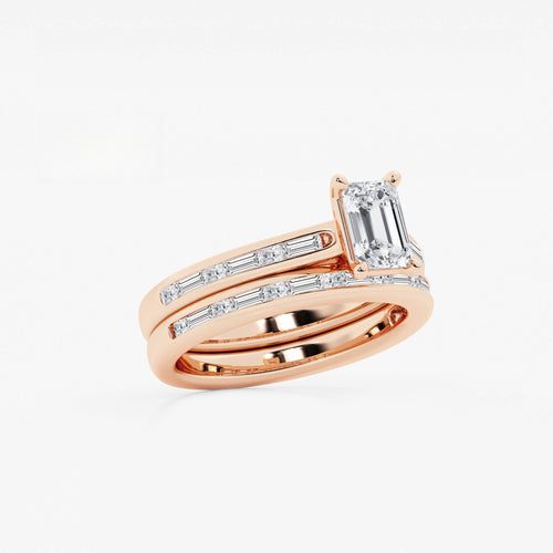 Synergy 1 3/4 ctw Emerald Lab Grown Diamond Baguette and Princess Side Stone Bridal Set 14K Rose Gold, E, VS1 | IGI Certified, 1 ct Center