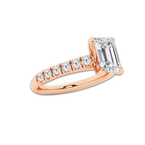 1.91 ctw Emerald Lab-Grown Diamond Pave Engagement Ring in 14K Rose Gold for Women | D Color, VVS1 Clarity, IGI Certified 1.50 ct Center Diamond