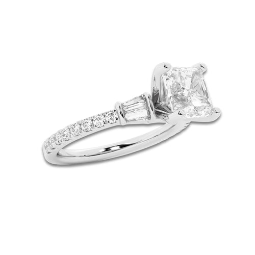 2 1/2 ctw Asscher Lab Grown Diamond Engagement Ring with Double Baguette Side Accents Platinum, D, VVS | 2 ct Center