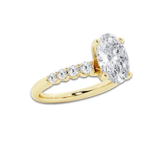 4.16 Ct Oval Lab-Grown Diamond Half Eternity Engagement Ring in 14K Yellow Gold for Female, Colorless (D), VVS1 Clarity | IGI Certified, 3.50 Ct Center Diamond