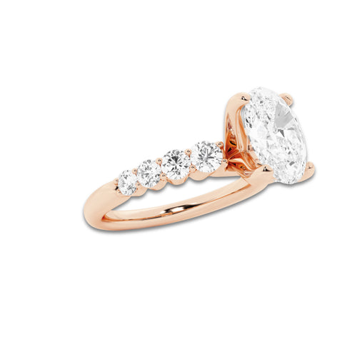 2.04 Ct Oval Lab-Grown Diamond Half Eternity Engagement Ring in 14K Rose Gold for Female, Colorless (E), VS1 Clarity | IGI Certified, 1.50 Ct Center Diamond