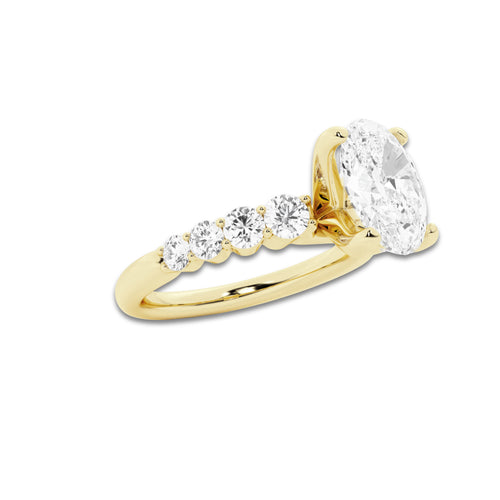 2.04 ctw Oval Lab-Grown Diamond Side Stone Engagement Ring in 14K Yellow Gold for Women | Colorless E, VS1 Clarity, IGI Certified 1.50 Ct Center Diamond