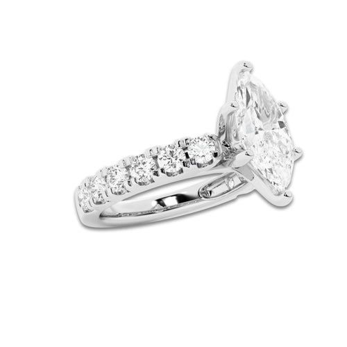 3.00 ctw Marquise Lab-Grown Diamond Split-Prong Set Side Stone Engagement Ring in Platinum for Women | Colorless D, VVS1 Clarity, IGI Certified 2.00 ct Center Diamond