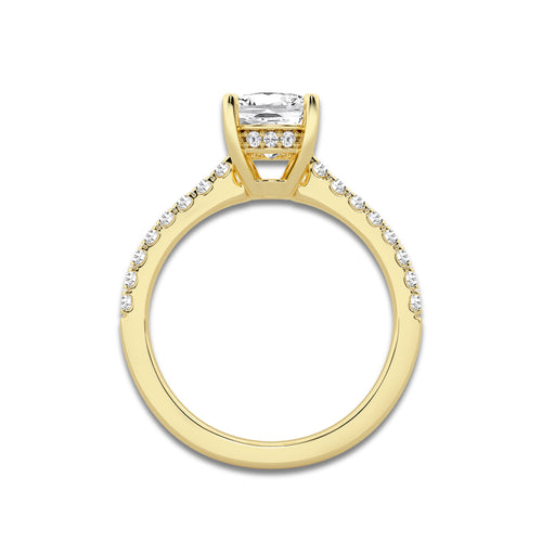 2.28 ctw Elongated Cushion Lab-Grown Diamond Hidden Halo Side Stone Engagement Ring in 18K Yellow Gold for Women | Colorless E, VS1 Clarity, IGI Certified 2.00 ct Center Diamond