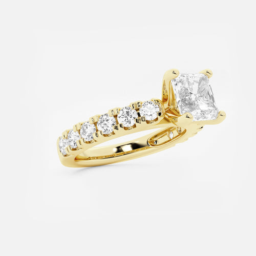 3.00 ctw Asscher Lab-Grown Diamond Split-Prong Set Side Stone Engagement Ring in 14K Yellow Gold for Women | Colorless E, VS1 Clarity, IGI Certified 2.00 ct Center Diamond