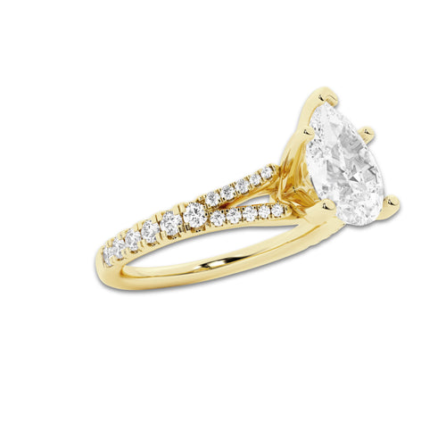 1.83 ctw Pear Lab-Grown Diamond Split Shank Side Stone Engagement Ring in 14K Yellow Gold for Women | Colorless E, VS1 Clarity, IGI Certified 1.50 ct Center Diamond