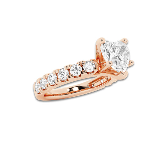 3.00 ctw Heart Lab-Grown Diamond Split-Prong Set Side Stone Engagement Ring in 14K Rose Gold for Women | Colorless D, VVS1 Clarity, IGI Certified 2.00 ct Center Diamond
