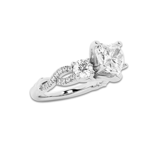1.23 ctw Heart Lab-Grown Diamond Side Stone Engagement Ring in 14K White Gold for Women | Colorless E, VS1 Clarity, IGI Certified 0.75 ct Center Diamond