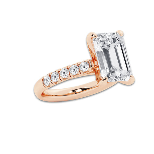 6.55 ctw Emerald Lab-Grown Diamond Pave Engagement Ring in 14K Rose Gold for Women | D Color, VVS1 Clarity, IGI Certified 6.00 ct Center Diamond