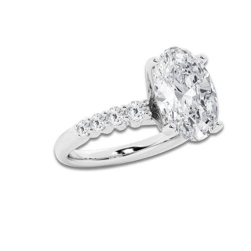 8.66 Ct Oval Lab-Grown Diamond Half Eternity Engagement Ring in 14K White Gold for Female, Colorless (D), VVS1 Clarity | IGI Certified, 8.00 Ct Center Diamond