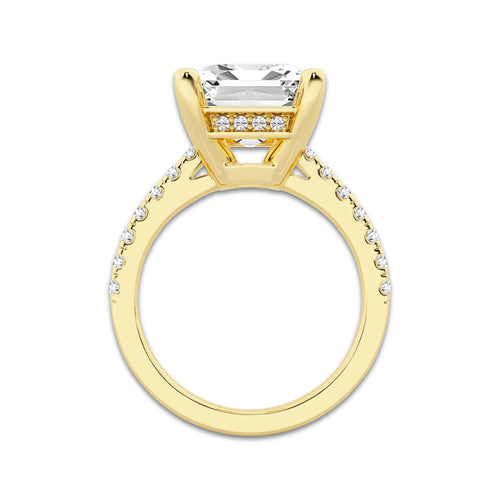 7.44 ctw Emerald Lab-Grown Diamond Hidden Halo Side Stone Engagement Ring in 18K Yellow Gold for Women | Colorless E, VS1 Clarity, IGI Certified 7.00 ct Center Diamond