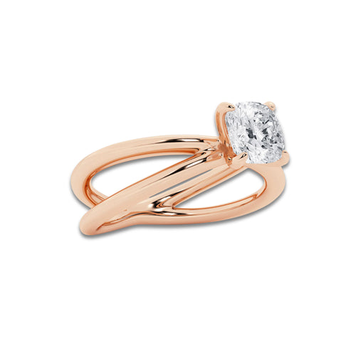Ingrid 1 1/2 ctw Cushion Lab Grown Diamond Crossover Solitaire Engagement Ring 14K Rose Gold, D, VVS | IGI Certified, 1 1/2 ct Center