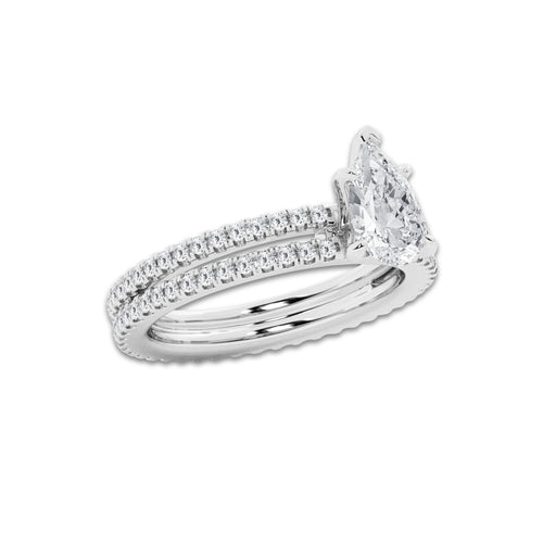 1.69 ctw Pear Lab-Grown Diamond Double Row Diamond Engagement Ring in Platinum for Women | Colorless E, VS1 Clarity, IGI Certified 1.00 ct Center Diamond