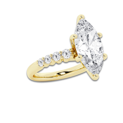 7.66 Ct Marquise Lab-Grown Diamond Half Eternity Engagement Ring in 14K Yellow Gold for Female, Colorless (D), VVS1 Clarity | IGI Certified, 7.00 Ct Center Diamond