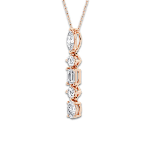 2 ctw Multi-Shape Lab Grown Diamond Pendant with Adjustable Chain 14K Rose Gold, DE, VS1 | 1/2 ct Center