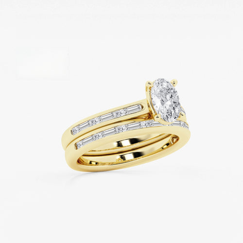 Synergy 1 3/4 ctw Oval Lab Grown Diamond Baguette and Princess Side Stone Bridal Set 14K Yellow Gold, E, VS1 | IGI Certified, 1 ct Center