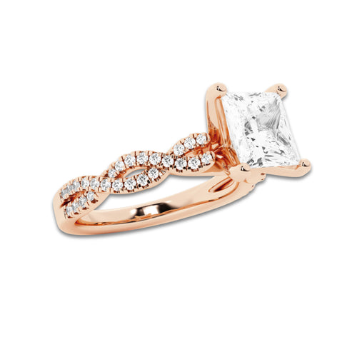 4.29 ctw Princess Lab-Grown Diamond Twisted Shank Engagement Ring in 14K Rose Gold for Women | D Color, VVS1 Clarity, IGI Certified 4.00 ct Center Diamond