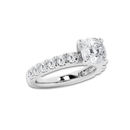 3.50 ctw Cushion Lab-Grown Diamond Split-Prong Set Side Stone Engagement Ring in Platinum for Women | Colorless D, VVS1 Clarity, IGI Certified 2.50 ct Center Diamond