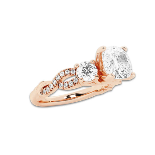 1.48 ctw Cushion Lab-Grown Diamond Side Stone Engagement Ring in 14K Rose Gold for Women | Colorless D, VVS1 Clarity, IGI Certified 1.00 ct Center Diamond