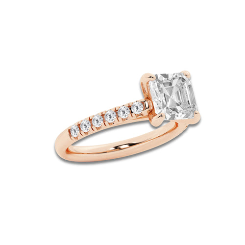2.90 ctw Asscher Lab-Grown Diamond Pave Engagement Ring in 14K Rose Gold for Women | D Color, VVS1 Clarity, IGI Certified 2.50 ct Center Diamond