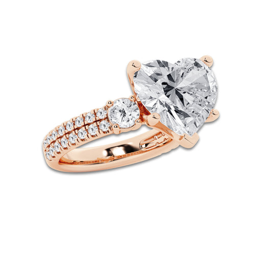 8.96 ctw Heart Lab-Grown Diamond Three Stone Double Row Engagement Ring in 14K Rose Gold for Women | D Color, VVS1 Clarity, IGI Certified 8.00 ct Center Diamond