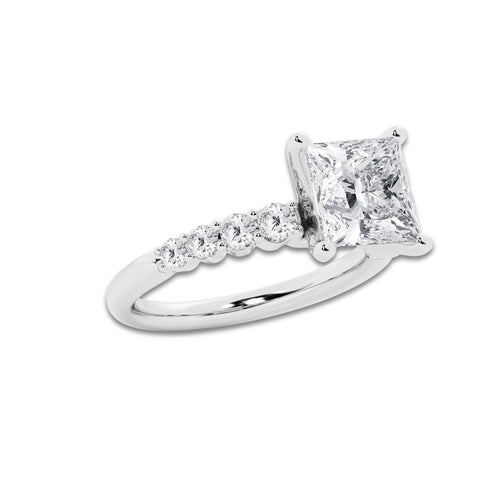 5.66 Ct Princess Lab-Grown Diamond Half Eternity Engagement Ring in 14K White Gold for Female, Colorless (D), VVS1 Clarity | IGI Certified, 5.00 Ct Center Diamond