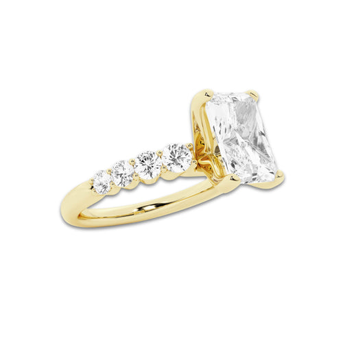 2.54 ctw Radiant Lab-Grown Diamond Side Stone Engagement Ring in 14K Yellow Gold for Women | Colorless E, VS1 Clarity, IGI Certified 2.00 Ct Center Diamond