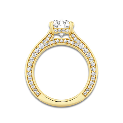 Kelly 4 1/8 ctw Round Lab Grown Diamond Pave Profile Side Stone Engagement Ring 14K Yellow Gold, D, VVS | IGI Certified, 3 ct Center