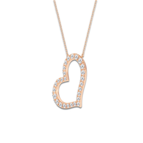 1 ctw Round Lab Grown Diamond 1 Inch Sideways Heart Pendant 14K Rose Gold, DE, VS1