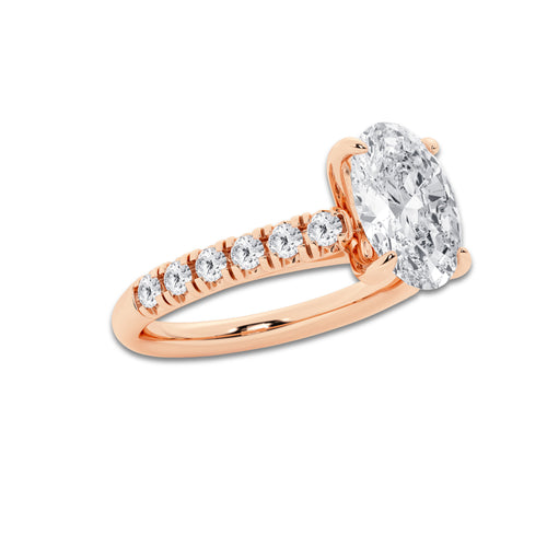 2.41 ctw Oval Lab-Grown Diamond Pave Engagement Ring in 14K Rose Gold for Women | E Color, VS1 Clarity, IGI Certified 2.00 ct Center Diamond