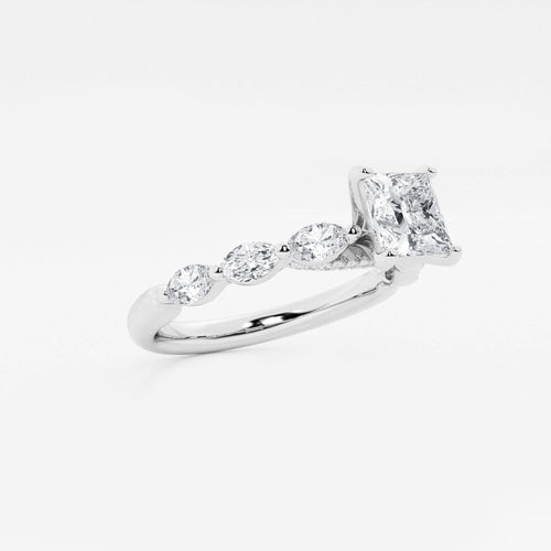 1.16 ctw Princess Lab-Grown Diamond Marquise Side Stone Engagement Ring in Platinum for Women | Colorless E, VS1 Clarity, IGI Certified 0.75 ct Center Diamond