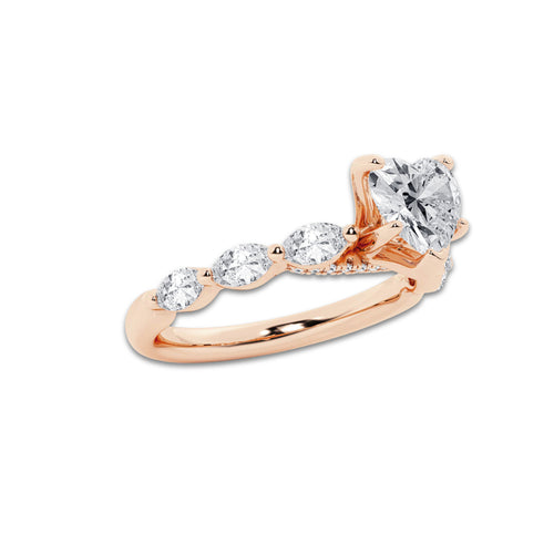 1.41 ctw Heart Lab-Grown Diamond Marquise Side Stone Engagement Ring in 14K Rose Gold for Women | Colorless D, VVS1 Clarity, IGI Certified 1.00 ct Center Diamond