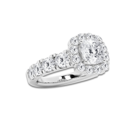 4 2/3 ctw Cushion Lab Grown Diamond Split Prong Engagement Ring With Large Halo Platinum, D, VVS | 2 ct Center