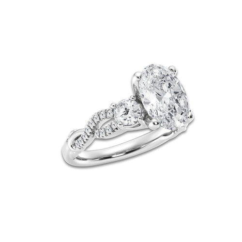 3.10 ctw Oval Lab-Grown Diamond Side Stone Engagement Ring in Platinum for Women | Colorless D, VVS1 Clarity, IGI Certified 2.50 ct Center Diamond