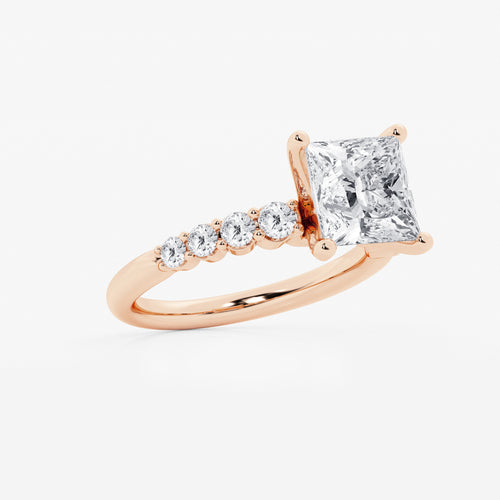5.66 Ct Princess Lab-Grown Diamond Half Eternity Engagement Ring in 14K Rose Gold for Female, Colorless (D), VVS1 Clarity | IGI Certified, 5.00 Ct Center Diamond