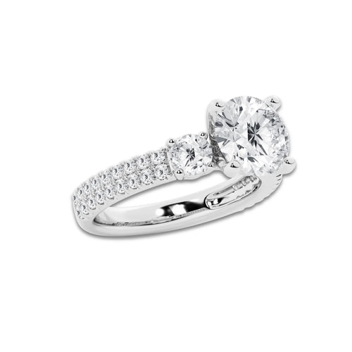 3.50 ctw Round Lab-Grown Diamond Three Stone Double Row Engagement Ring in 14K White Gold for Women | E Color, VS1 Clarity, IGI Certified 2.50 ct Center Diamond